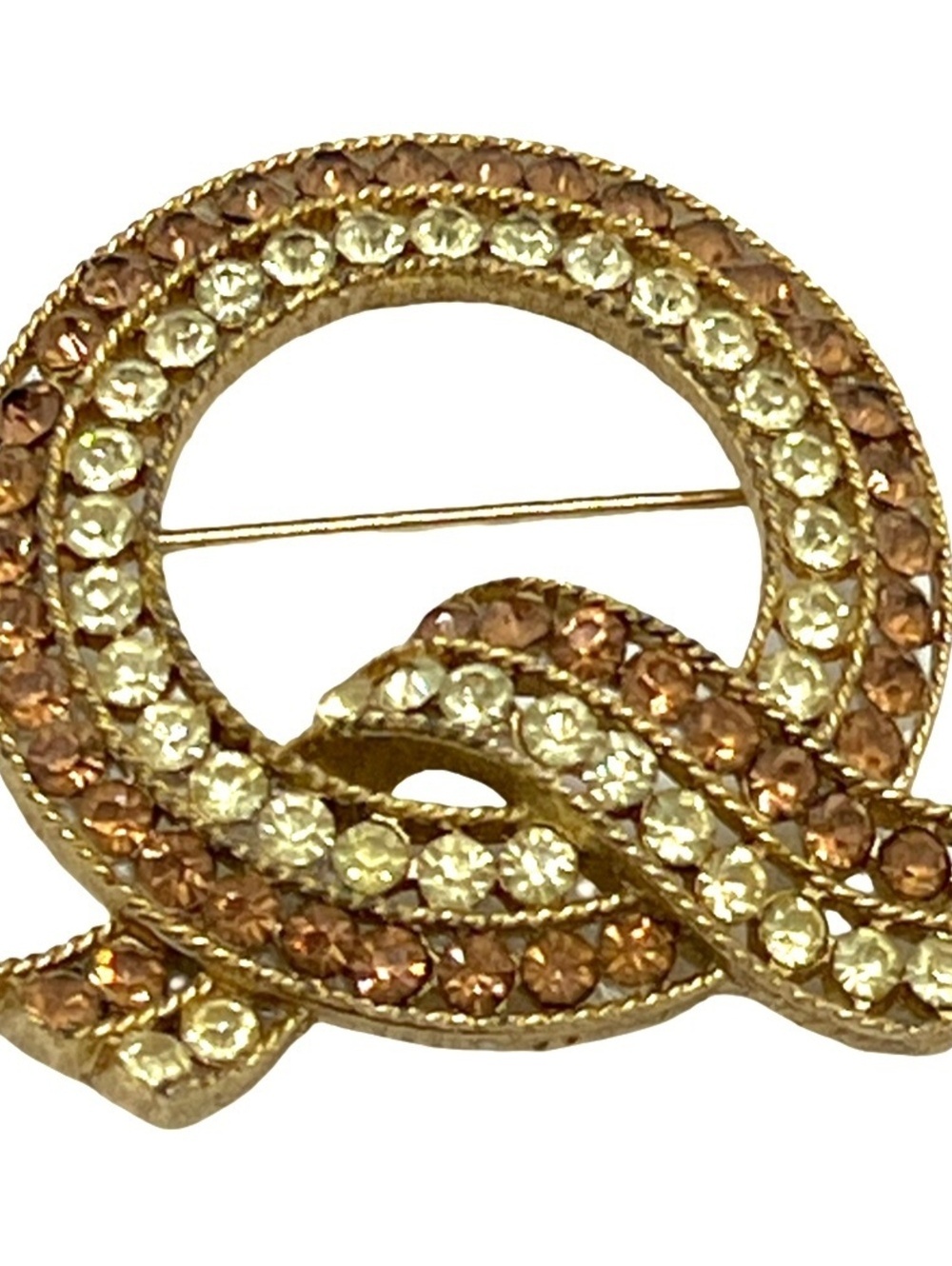 Vintage Lisner Goldtone Brooch Topaz & Peridot Rhinestones